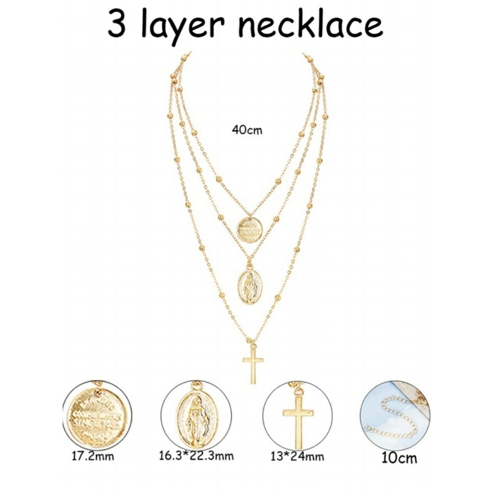 Goldtone Cross Layered Necklace - Picture 3 of 6